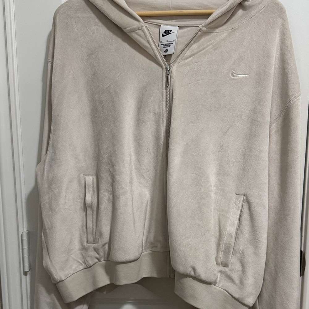 Nike Cream Velour Zip-Up Hoodie